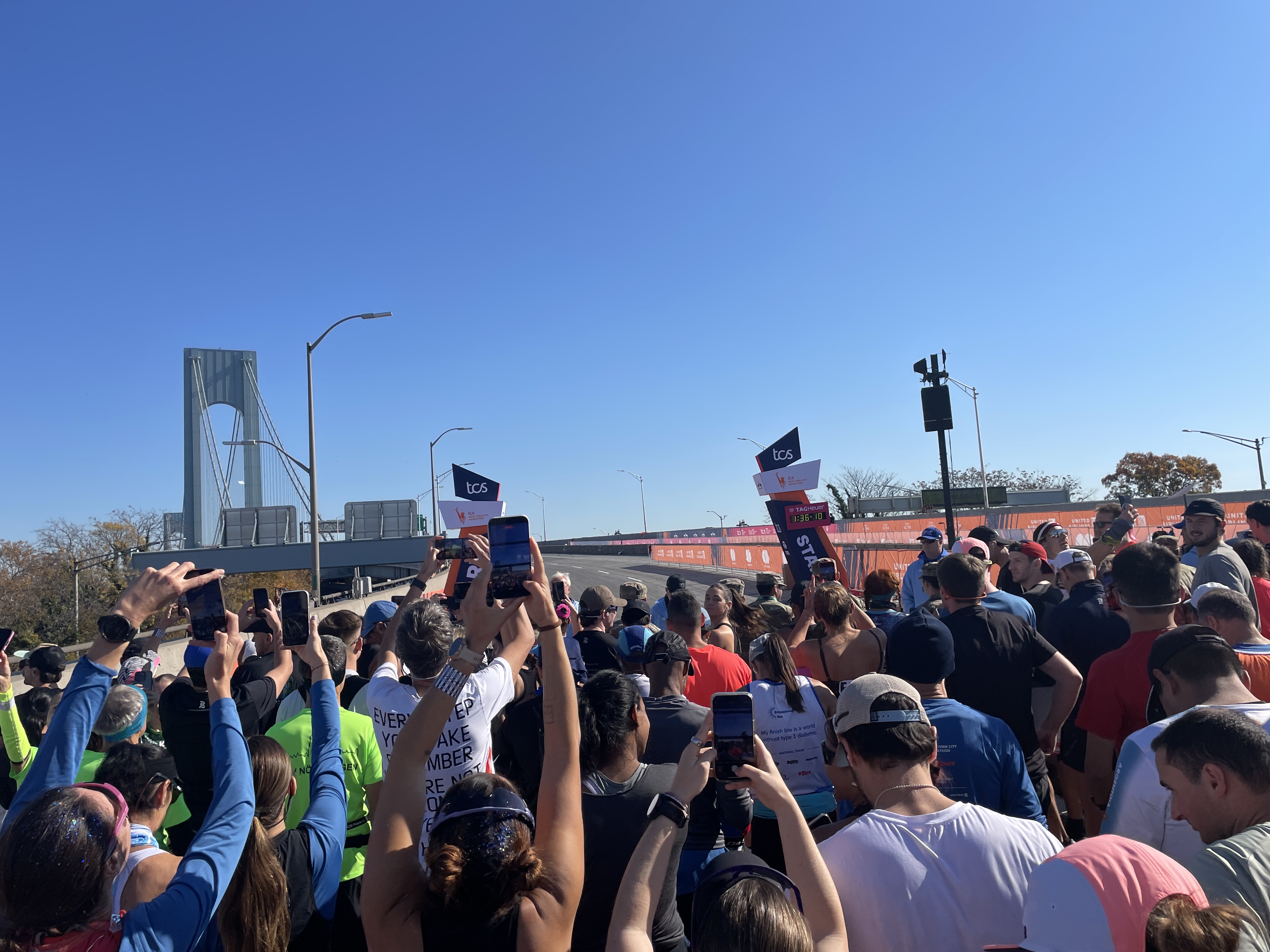 Runners at the starting line on the Verrazzano-Narrows Bridge at the TCS New York City Marathon